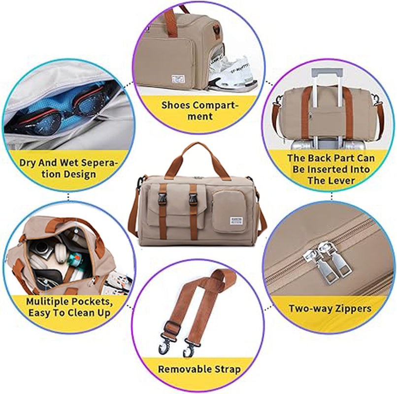 Minimalist Sports Duffel Bag ,Large Capacity Gym Tote with Separate Shoe Pocket,Multi-Functional Travel Weekender & Crossbody Bag,Stylish Workout & Overnight Bag for Women