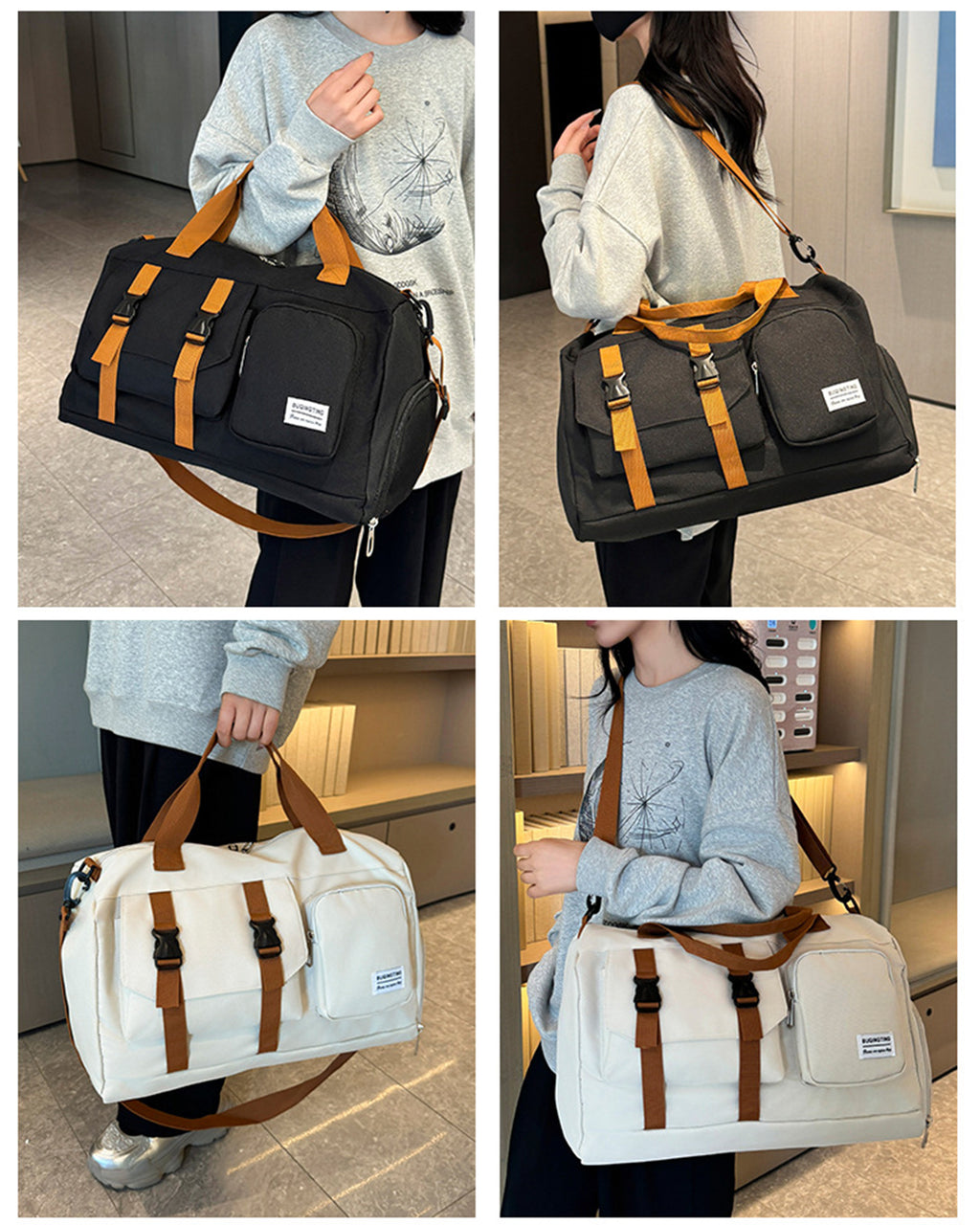 Minimalist Sports Duffel Bag ,Large Capacity Gym Tote with Separate Shoe Pocket,Multi-Functional Travel Weekender & Crossbody Bag,Stylish Workout & Overnight Bag for Women