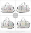 Iridescent Pearl Gym Bag ,Holographic Shiny Sports Duffel with Separate Shoe Compartment,Large Capacity Yoga Bag with Wet Dry Separation ,Trendy Travel Weekender Bag for Women