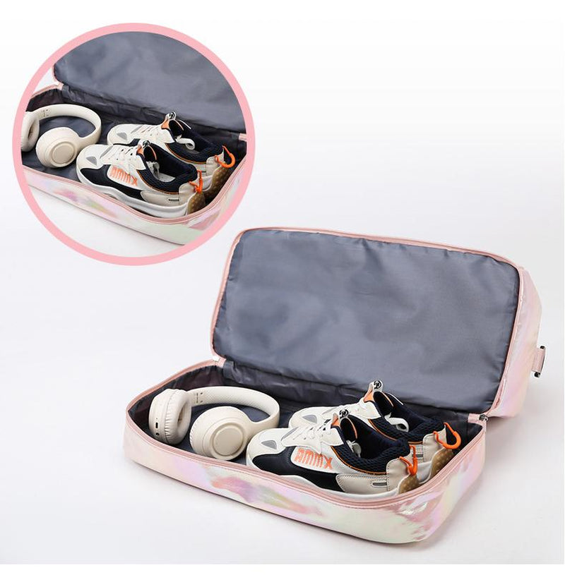 Iridescent Pearl Gym Bag ,Holographic Shiny Sports Duffel with Separate Shoe Compartment,Large Capacity Yoga Bag with Wet Dry Separation ,Trendy Travel Weekender Bag for Women